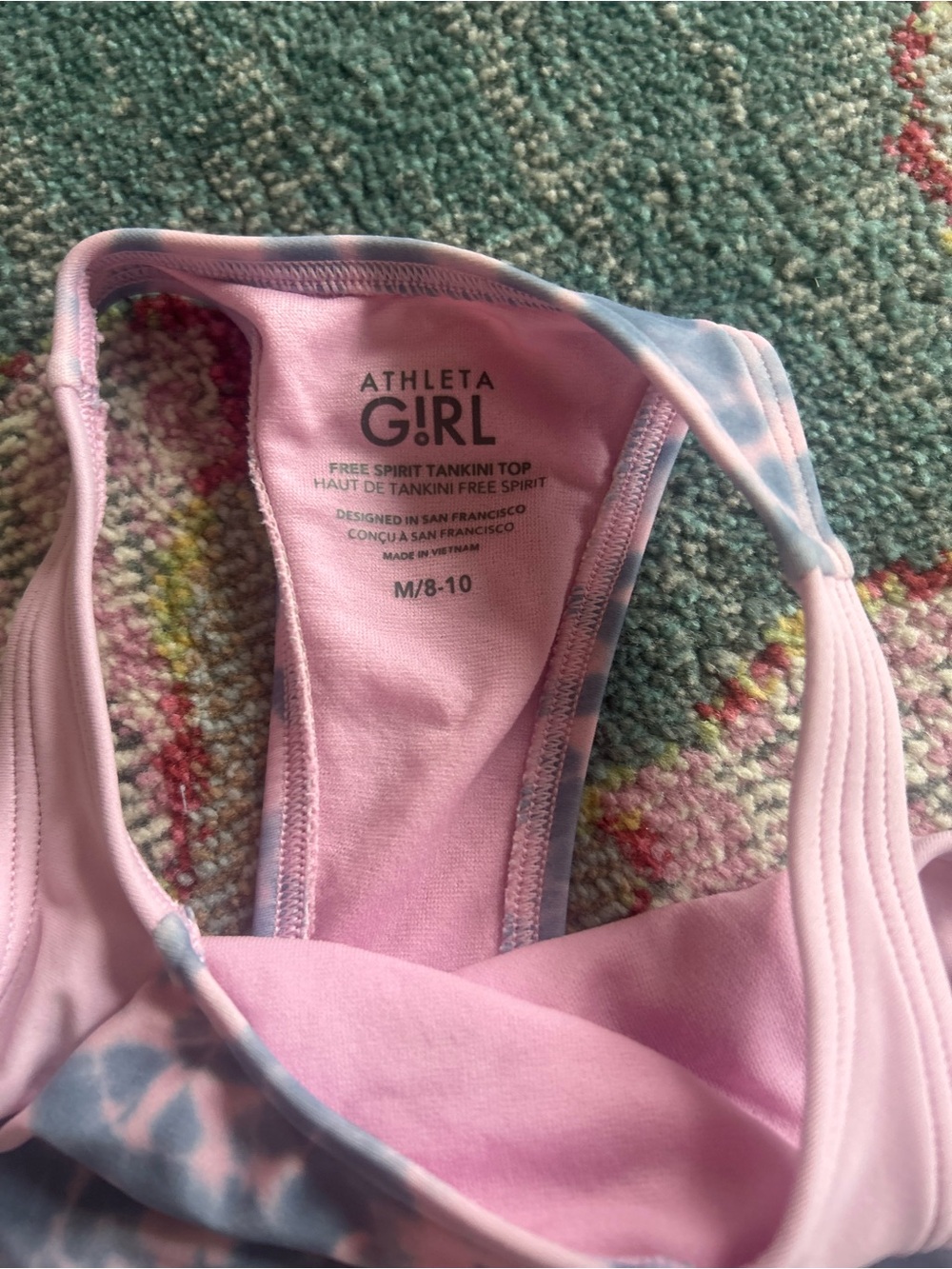 Athleta Girl pink and blue tie-dye racer back tankini top/ bikini bottoms 8/10 - Picture 5 of 6